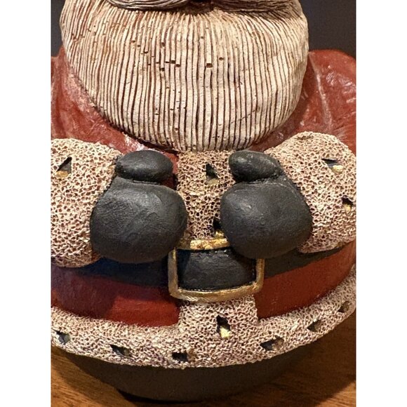 Gail Laura Folk Art Santa Large Round Heavy Sculpture 1990 Signed 8” - Picture 5 of 6